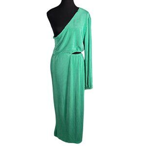 NWOT | Mint Green Pleated One Shoulder Long Sleeve Cut Out Maxi Dress | XLarge